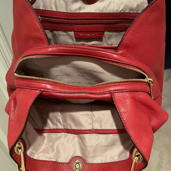 Like New Michael Kors Raven Red Shoulder Handbag and Red MK Wallet Set - Picture 2 of 10